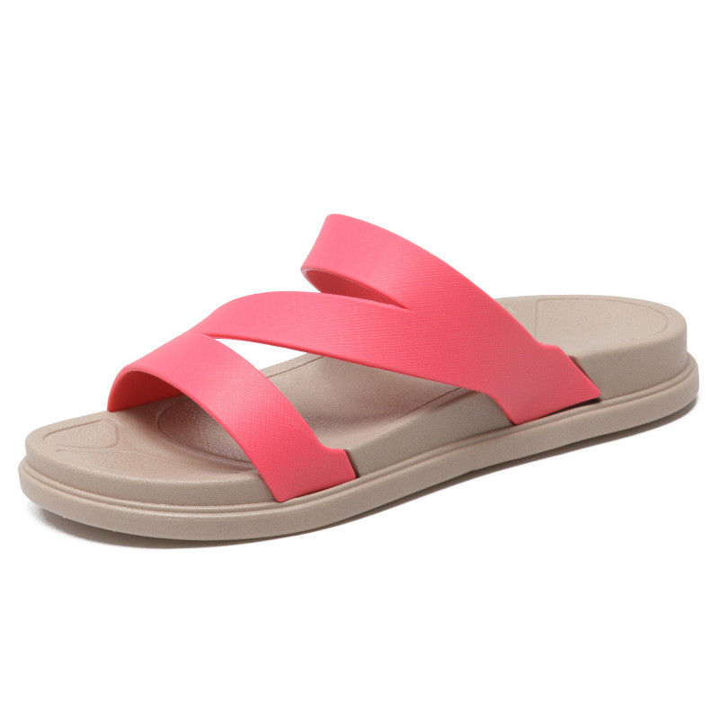 Ladies Pink Open Toe Summer Slippers Cross Toe Strap PVC Upper Material