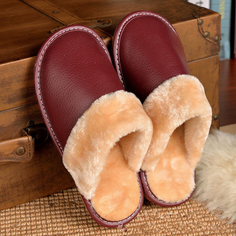 Lightweight Men'S Cold Weather Slippers Comfy PU Indoor Slides Home Shoes